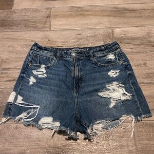 American Eagle Outfitters Women's Ripped Blue Jean Mom Shorts